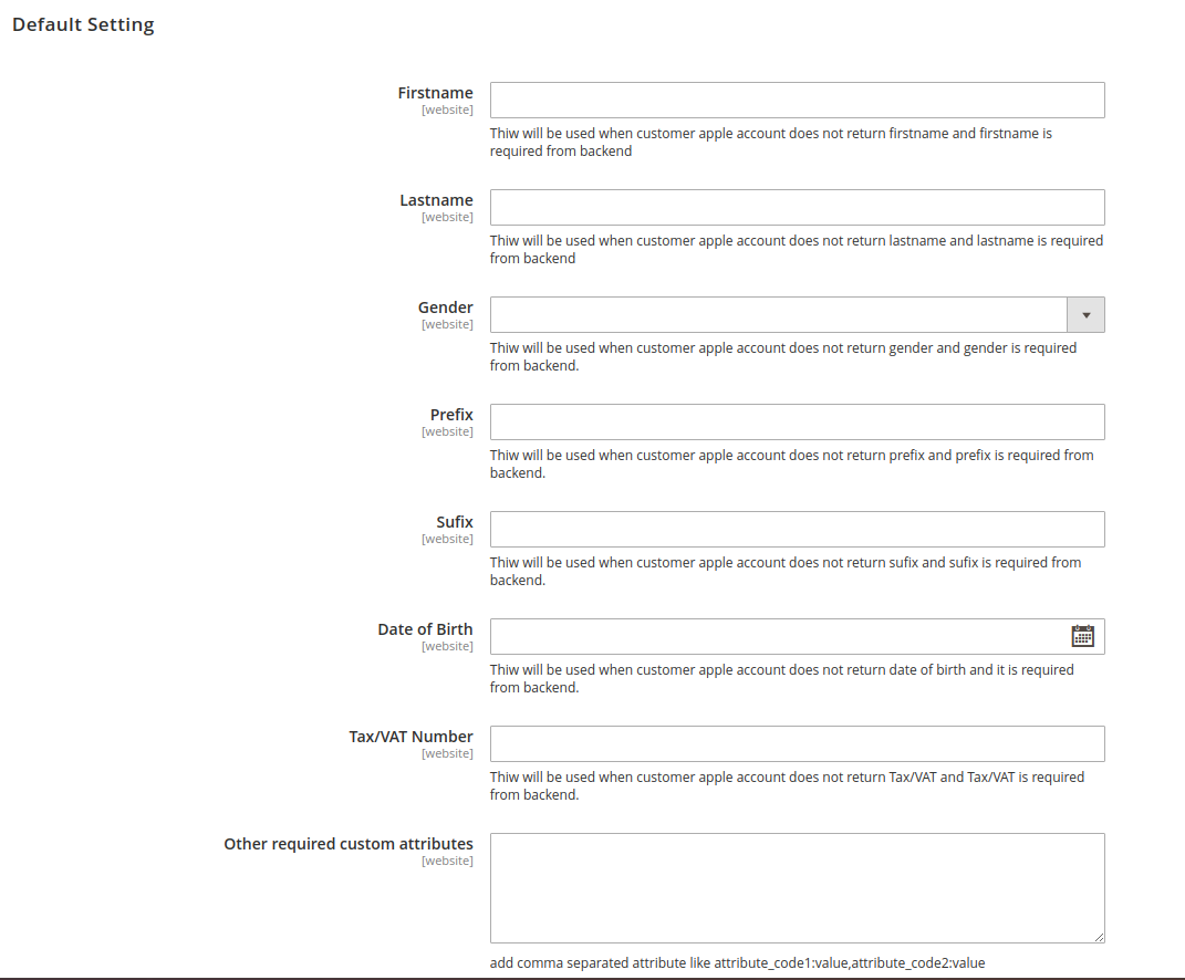 Default Settings in Apple SignIn