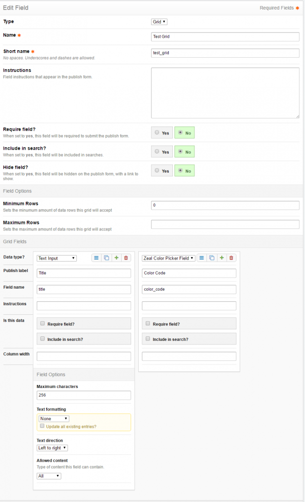Create field color picker