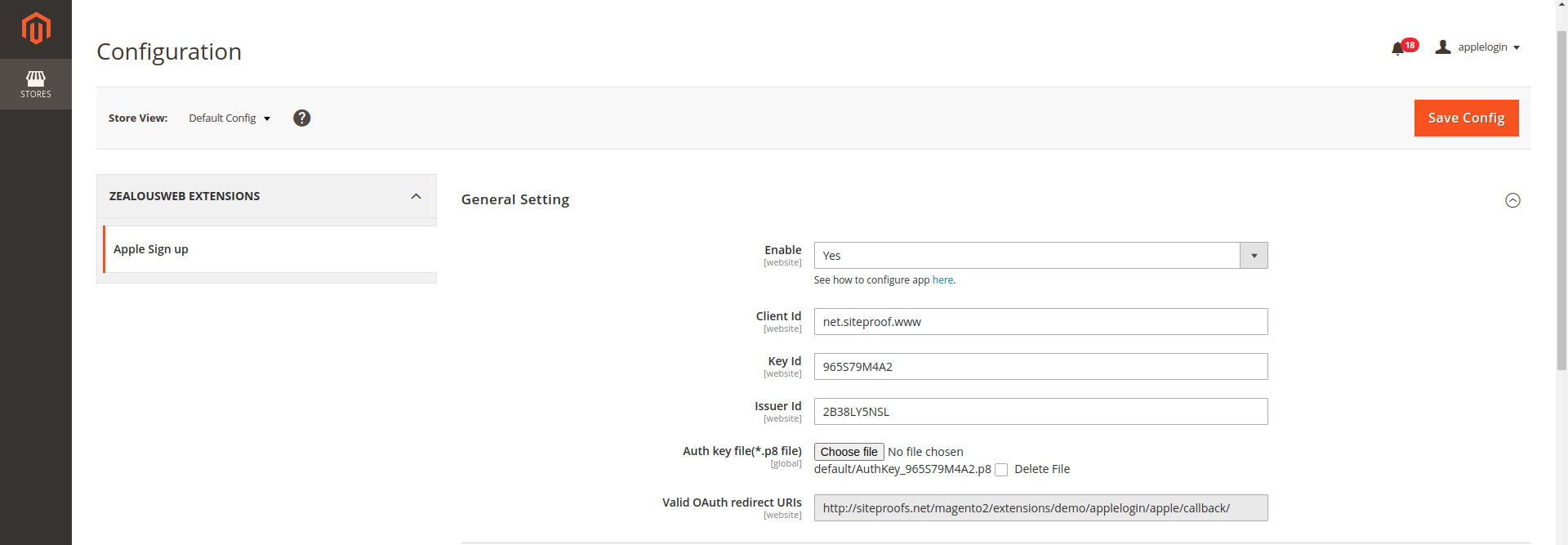 General Settings in Apple SignIn