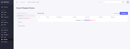 Forms List in Smart Channel Forms