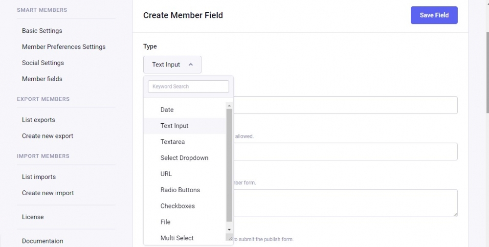 Member fields detail page