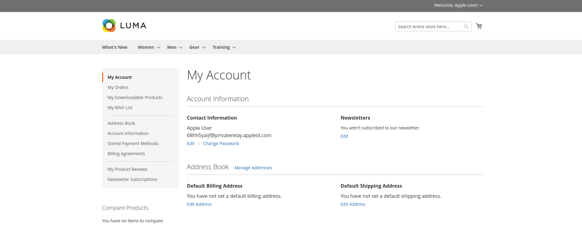 Account Dashboard in Apple SignIn
