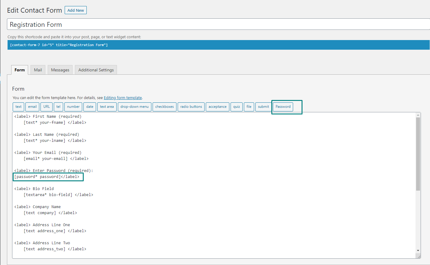 Password Field in User Registration Using Contact Form 7 Pro