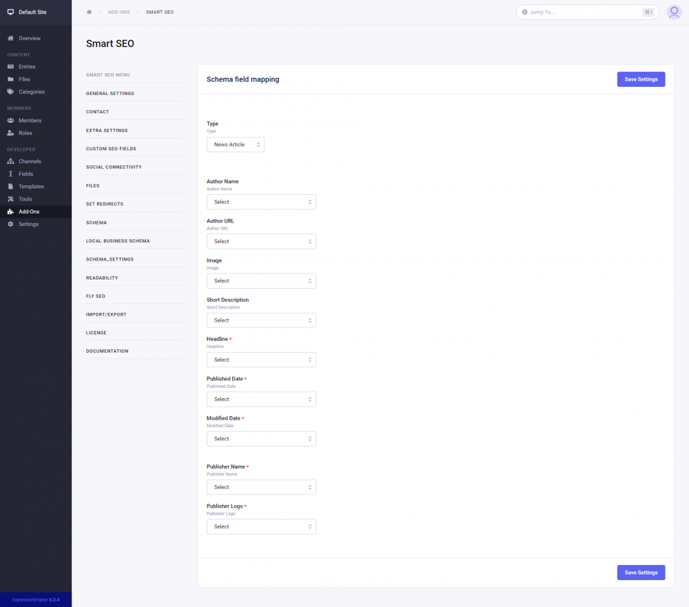 Schema field mapping expressionengine