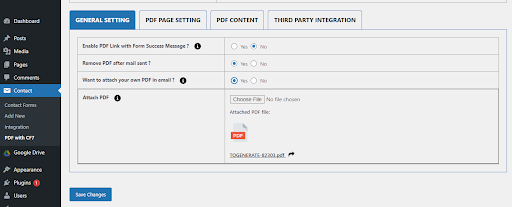Generate PDF Using Contact Form 7 Pro for Wordpress - Attach pdf