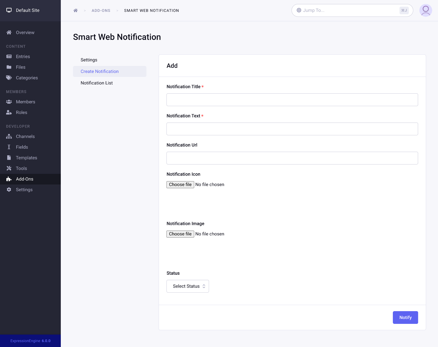Smart web notification for express engine - create notications