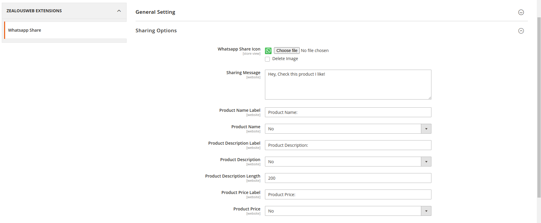 Products Share On WhatsApp for Magento 2 - choose file and sets
